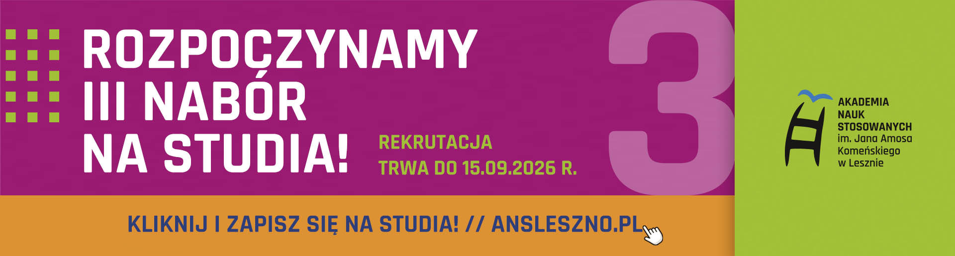 Rozpoczynamy III nabór na studia. Rekrutacja trwa do 15.09.2026 r.